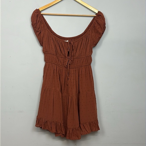 Aeropostale Solid Scoop-Neck Swiss Dot Fit & Flare Dress Sz L - Picture 5 of 11